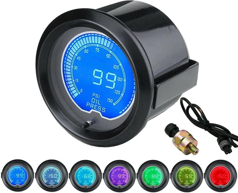 LEVANLIGHT Black 7 Color LED Display 100 PSI Oil Pressure Gauge Kit for Car Truck| Includes Pressure Sensor | 7 Adjustable Color LED | Dual Digital Analog Output |2-1/16" 52mm - Image 1